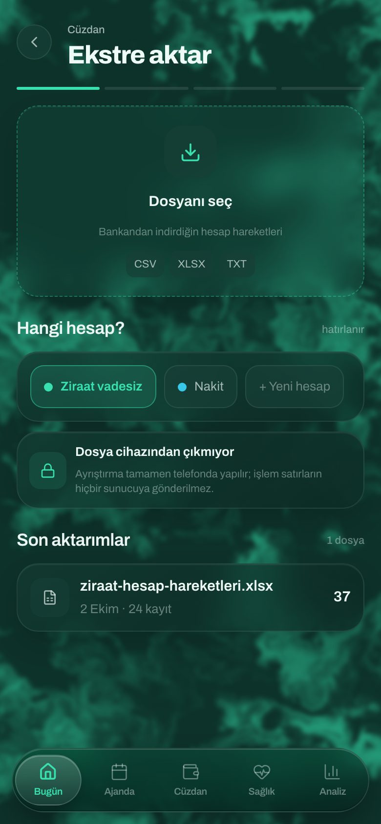 Planla Ekstre aktar ekranı