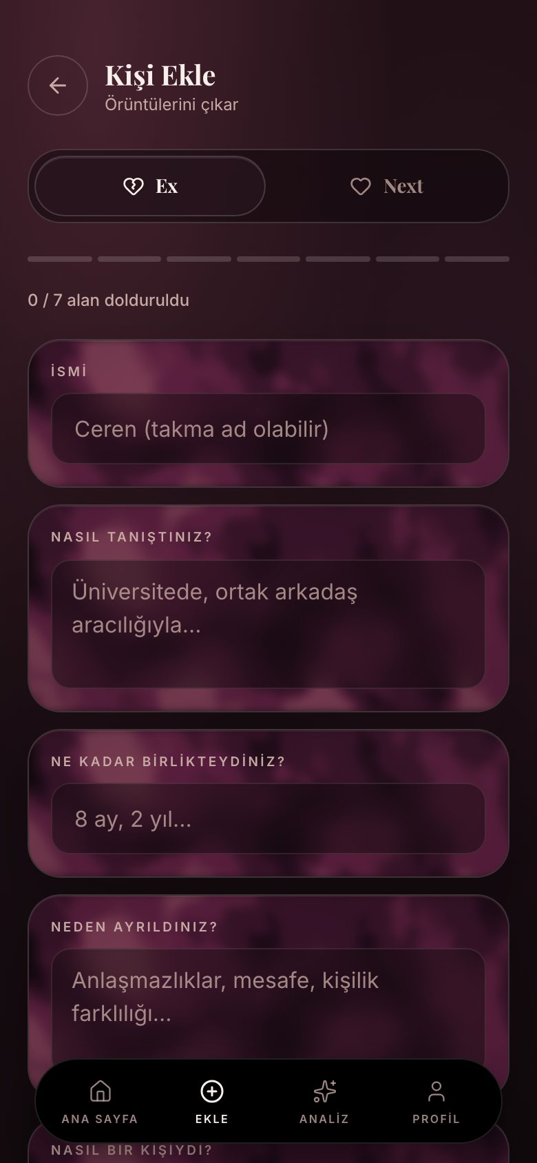 Kişi ekle ekranı